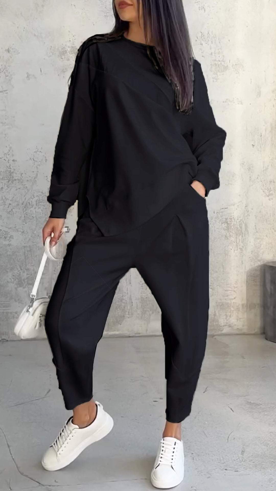 Dam Tröja Överdimensionerad Bomull Långärmad-6