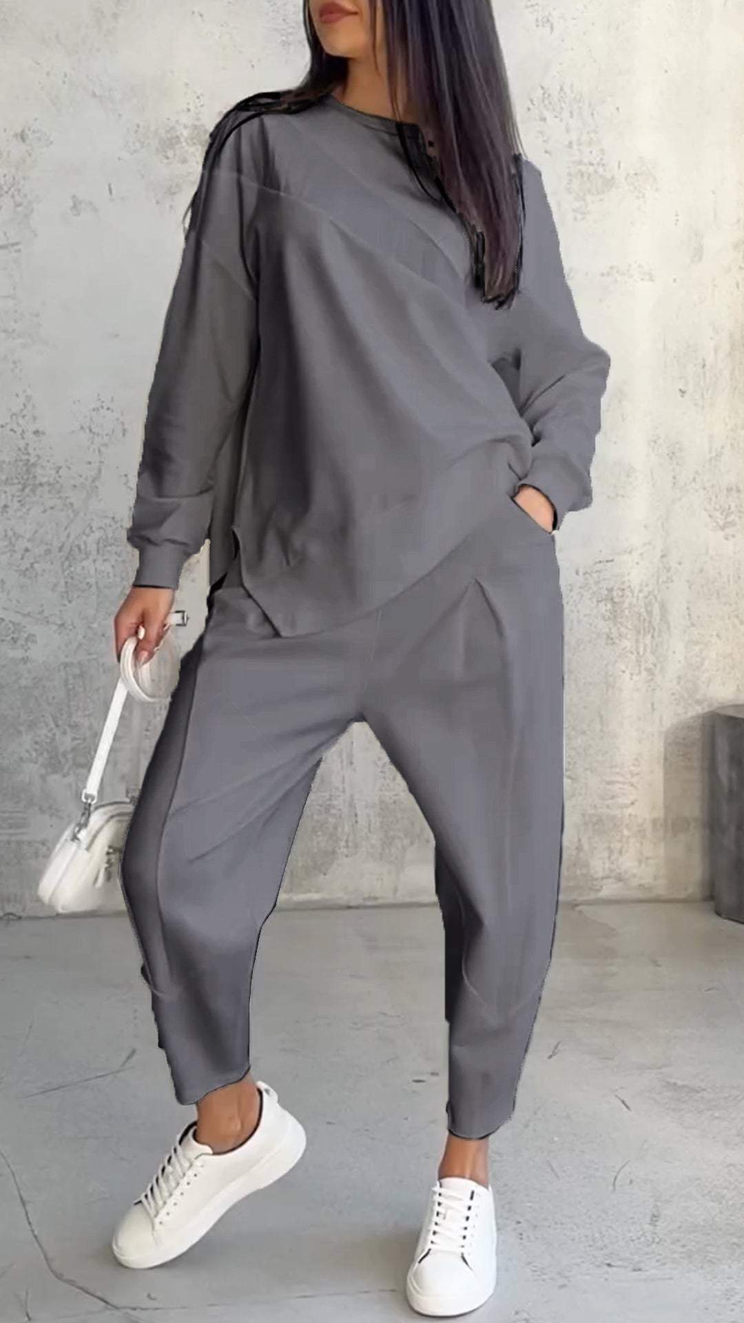 Dam Tröja Överdimensionerad Bomull Långärmad-5