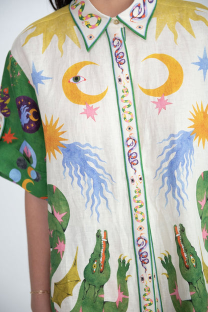 Kvinna Kortärmad Skjorta och Shorts Set Lätt Linne-3