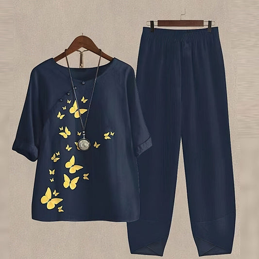 Kvinnors Blommigt Sommar Set Löst Passande Polyester-1