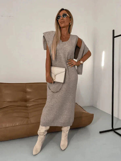 Mjukisset Dam Turtleneck och Midi Kjol i Mjukt Material-2