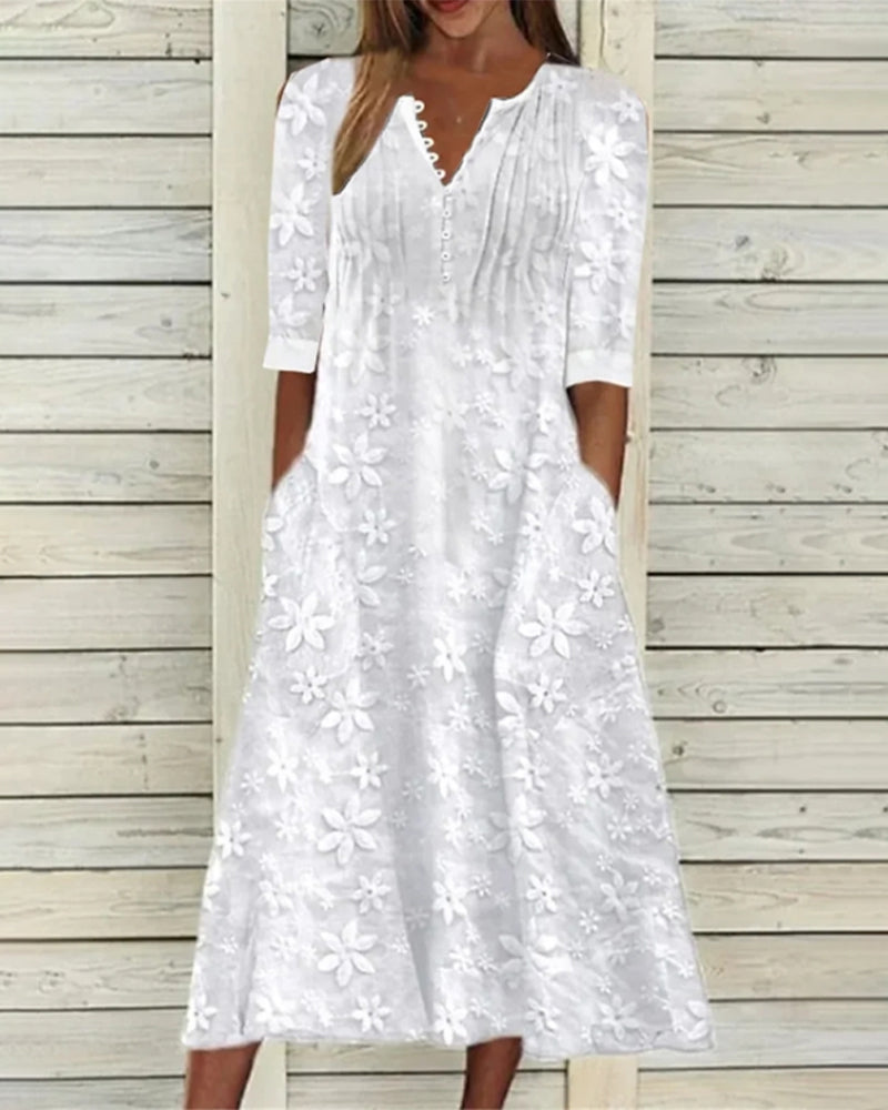 Damklänning A-linjeformad Blommönster Bomull Elegant Sommer 2