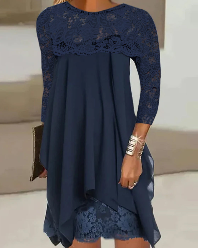 Damklänning A-linje Spetsbomull Elegant för Vår och Sommar-1