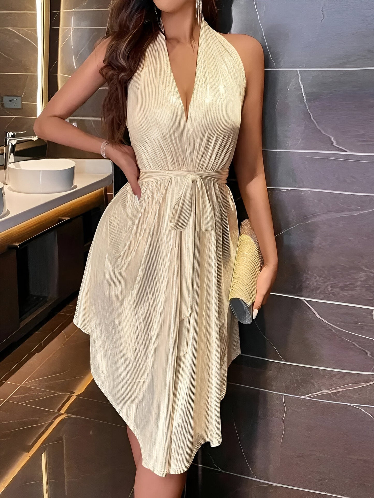 Kvinnors Klänning V-ringning Blousinspirerad Luftigt Polyester-4