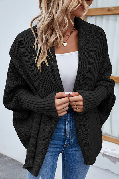 Dam Kardigan Höststickad med Dolmanärmar Mjuk Stickad Kvalitet-1