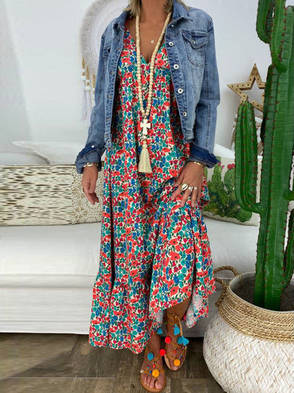 Dam Maxiklänning Blommönster Elastisk Polyester Lång Klänning För Sommar-4