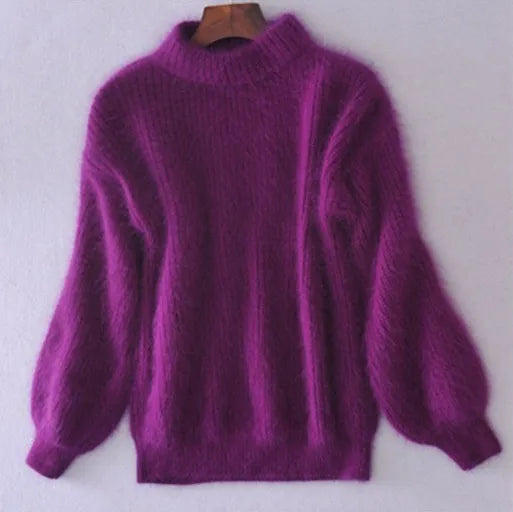 Variant image for Dam Stickad Tröja Löst Angora Turtleneck Mjuk och Andningsbar-5