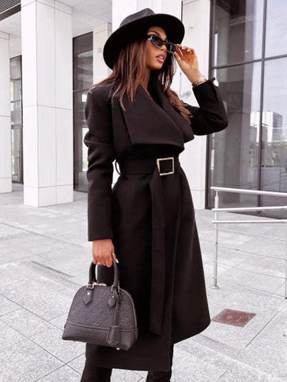 Lång Trenchcoat Dam med V-hals och Bälte i Polyester – Modern och Elegant För Kalla Dagar 6