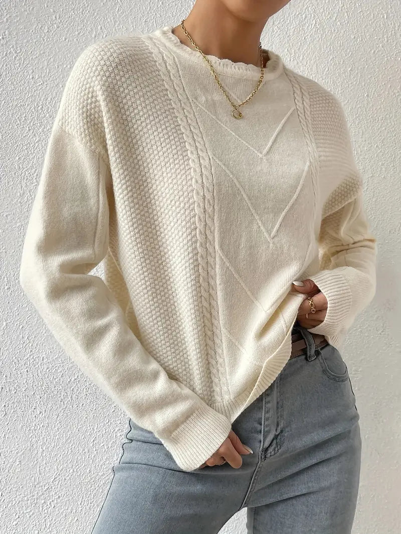 Kvinnor Kabelstickad Tröja Mjuk Material-2