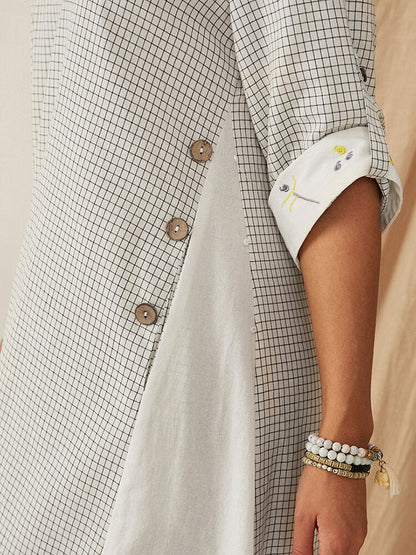 Damklänning Midi med Långärmar och Pusselmönster i Polyester – Bekväm och Elegant för Avslappnade Tillfällen 5