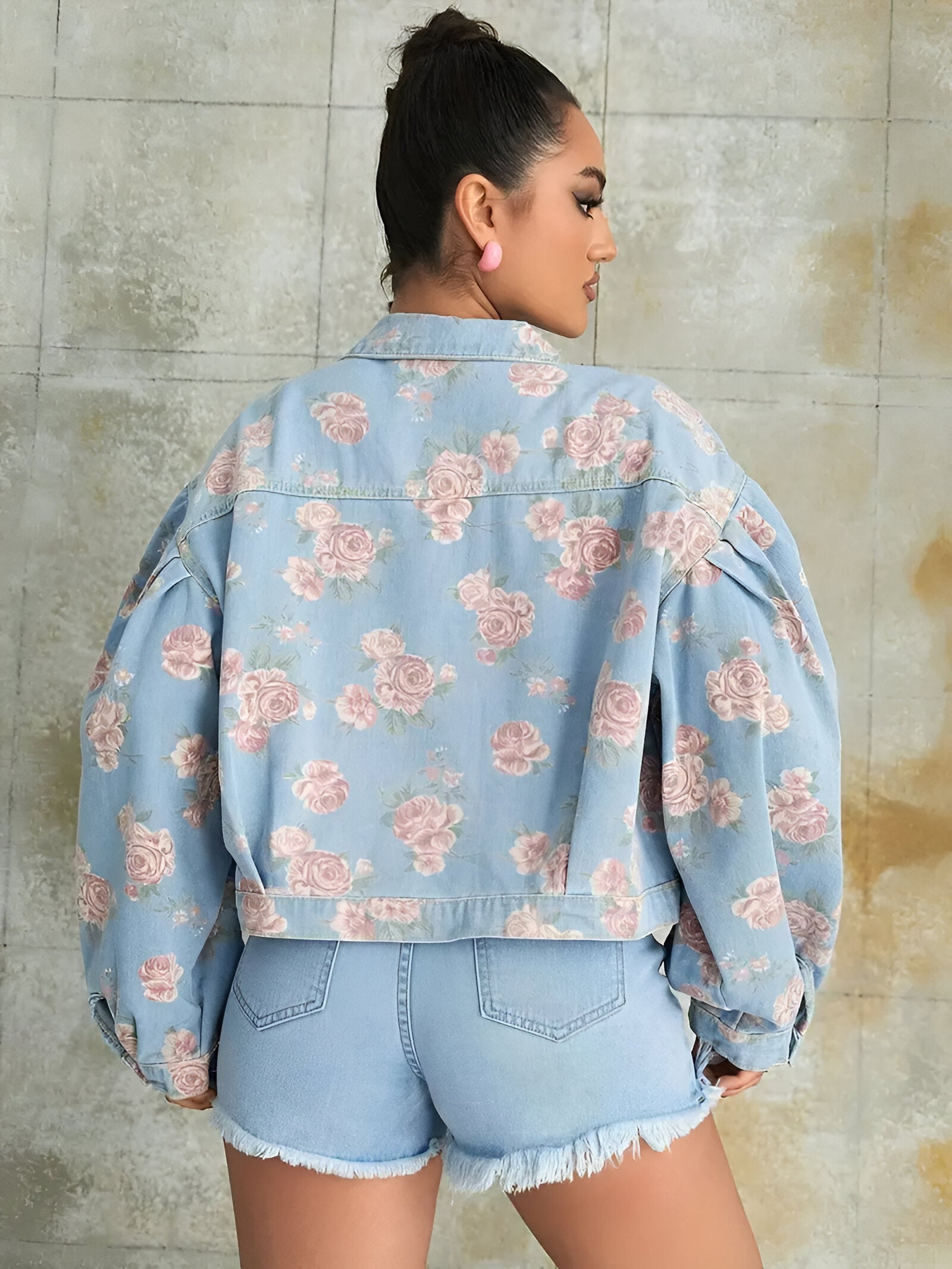 Dam Jeansjacka Vintage Blommönster i Denim-3