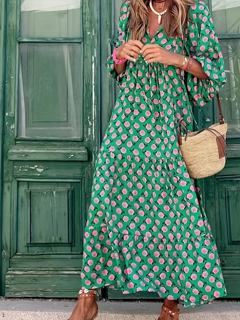 Maxiklänning Dam Boho Blommönster Lång Polyester-2