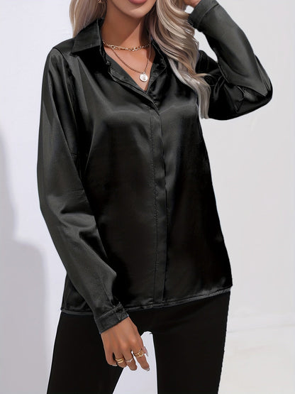 Kvinnors Satin Blus Elegant Höststil Mjuk Satinblandning-4