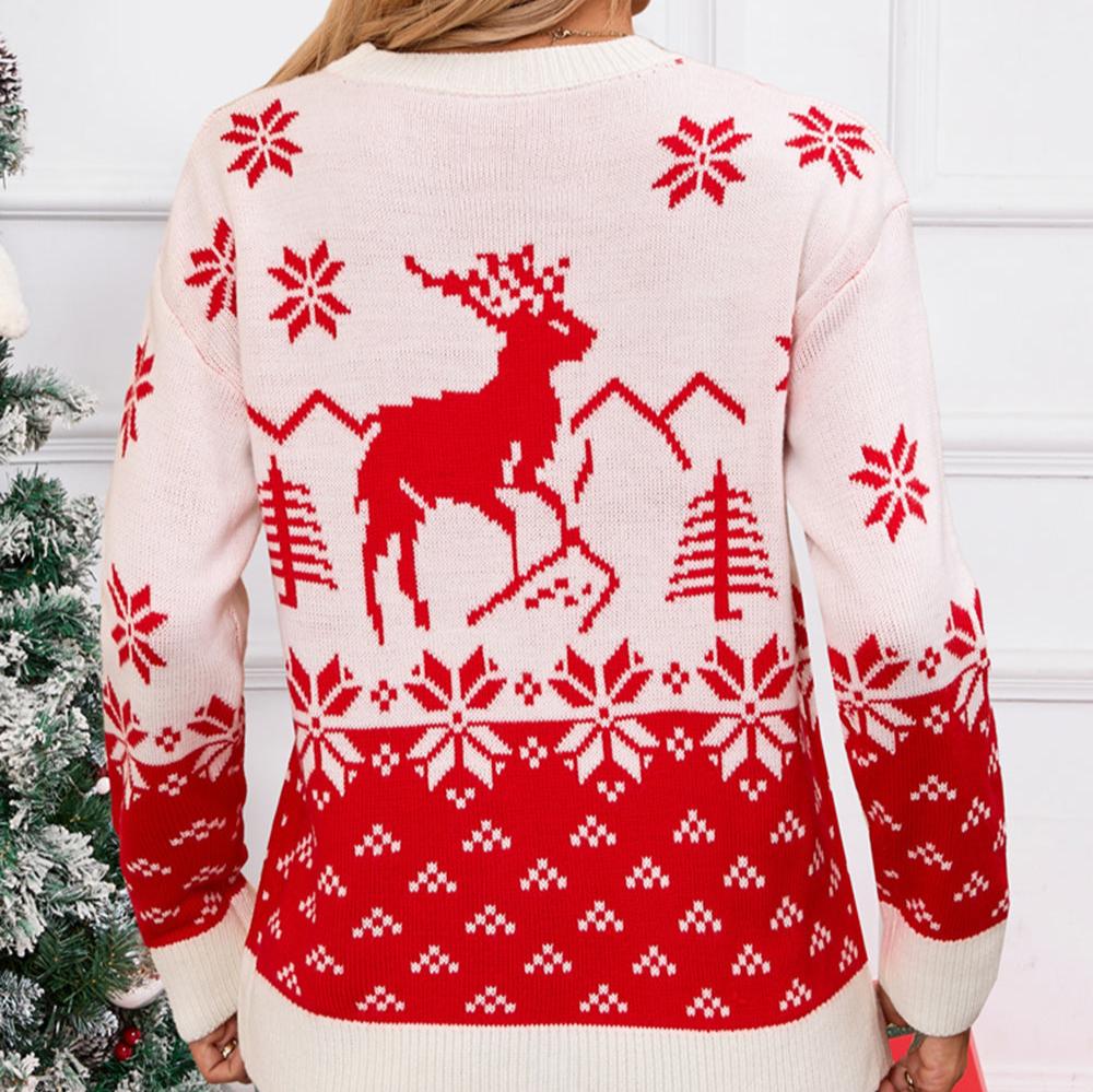 Dam Stickad Tröja med Hjortmönster för Vinter-2