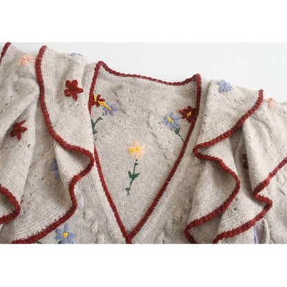 Dam Tröja Blommig V-Neck Polyester-3