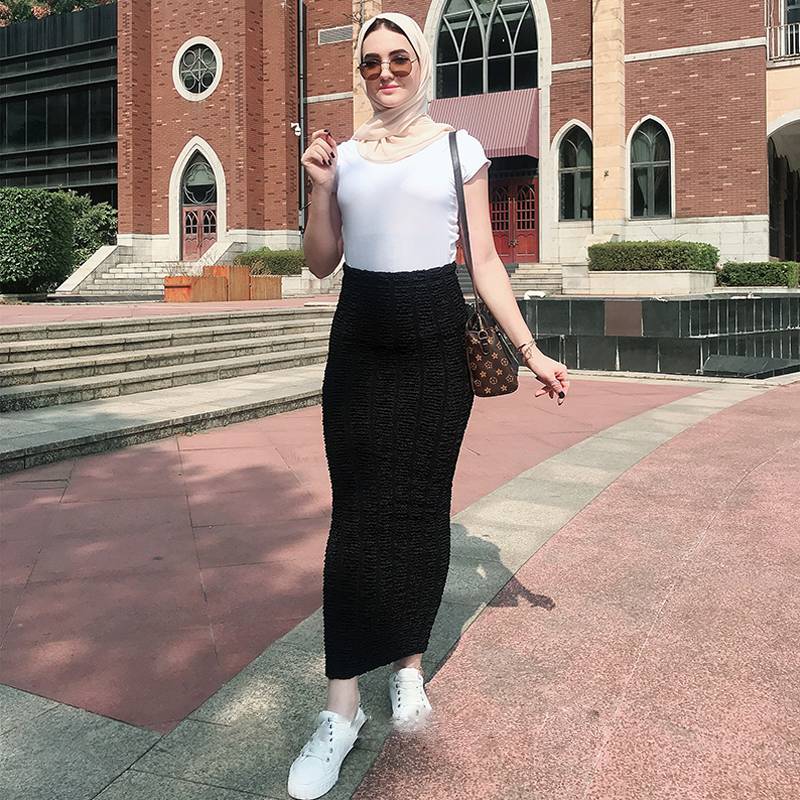 Kvinnors Pennkjol i Bomull och Lanon, Svart, Fotledslängd, Empire Midja-5