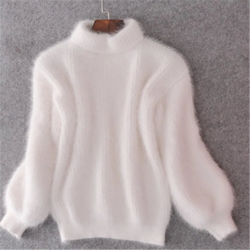 Variant image for Dam Stickad Tröja Löst Angora Turtleneck Mjuk och Andningsbar-2