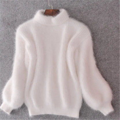 Kvinnor Turtleneck Tröja Fluffig Akryl-6