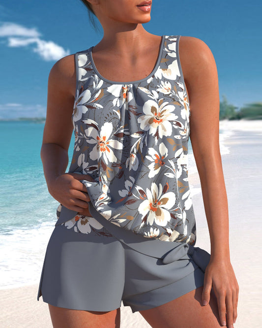 Dam Tankini Set Avslappnad Stil Polyester-1