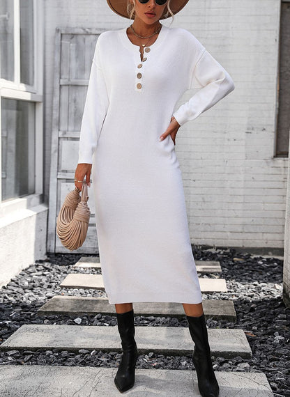 Variant image for Kvinnors Lång Klänning Elegant Mjuk Tygblandning med Knappdetaljer-5