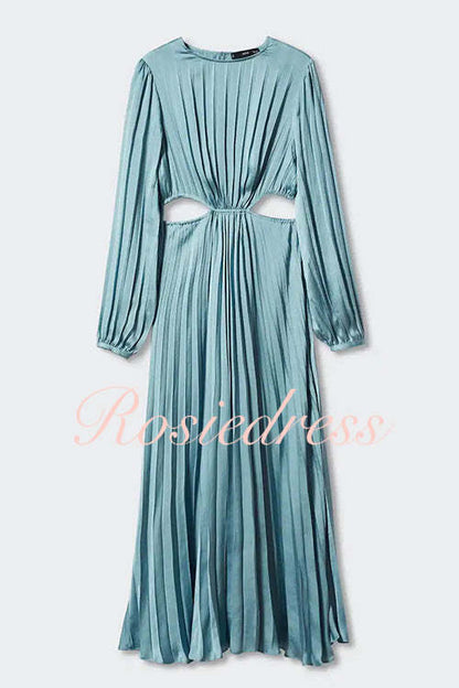 Maxiklänning Dam Långa Ärmar Utskuren Midja Bomull Polyester-3