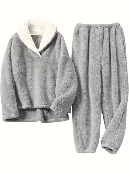 Dam Loungewear Set V-Ringad Thermoflanell Avslappnad Passform 4