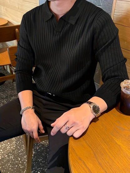 Herr Polo Skjorta Långärmad Avslappnad 100% Bomull-2