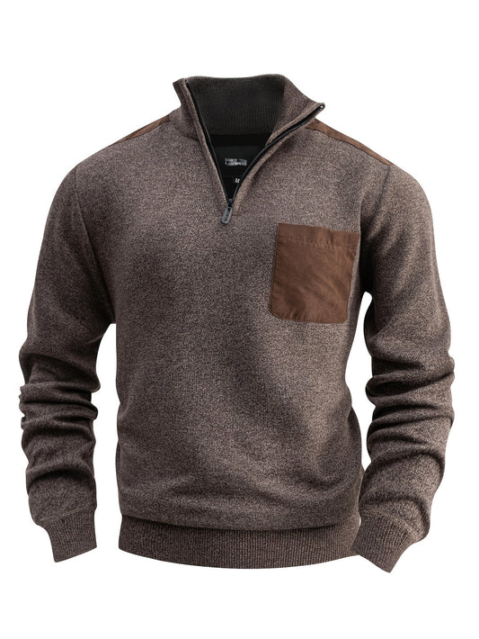 Dam Tröja Färgblockdesign med Kvart Blixtlås och Stand-Up Krage i Flexibelt Tyg-1