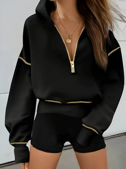 Dam Kort Luvtröja Med Dragkedja Mjuk Bomull-4