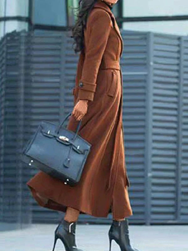 Lång Vinterrock Dam Elegant Polyester Ull-2