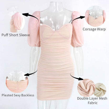 Damklänning Mini med Puffärmar, Tight Passform i Polyester – Enfärgad, Kort Ärmlängd, Perfekt för Festliga Tillfällen 4