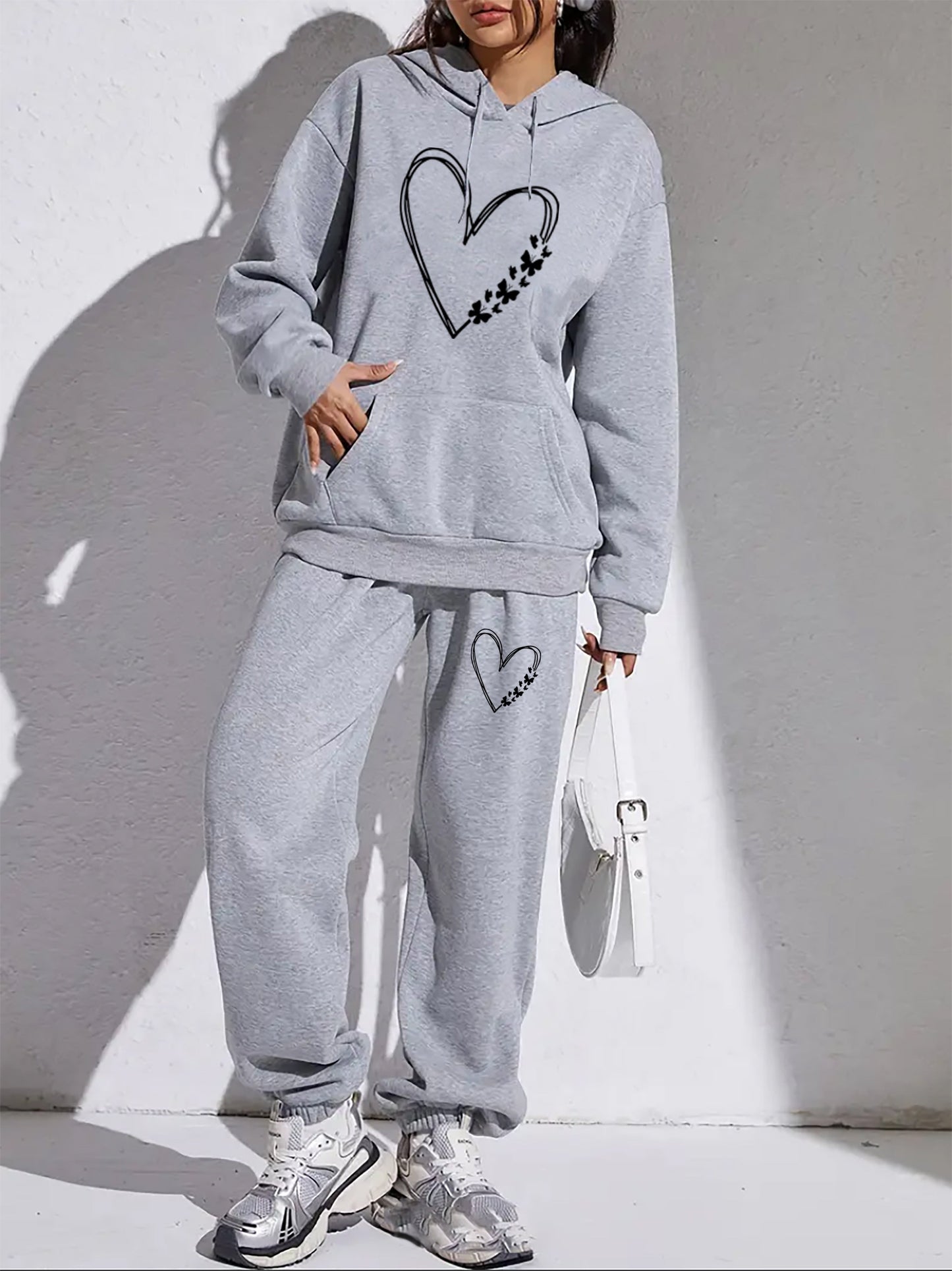 Variant image for Dam Hoodie Set Avslappnad Mjuk Blandningsväv-13