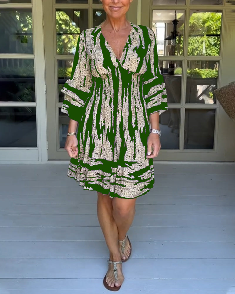 Variant image for Damklänning V-Hals 3/4 Ärmar Vintage Stil Polyester-13