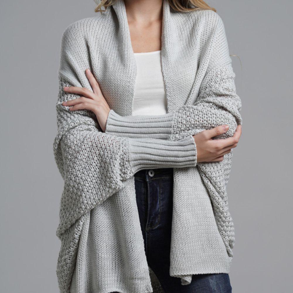 Variant image for Kvinnor Lång Kofta Dolmanärmar Stickad Material-6