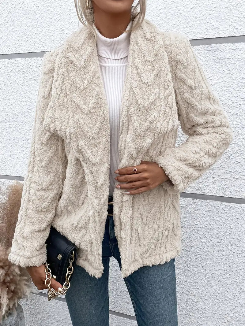 Kvinnor Sherpa Jacka Öppen Design Fleece-2