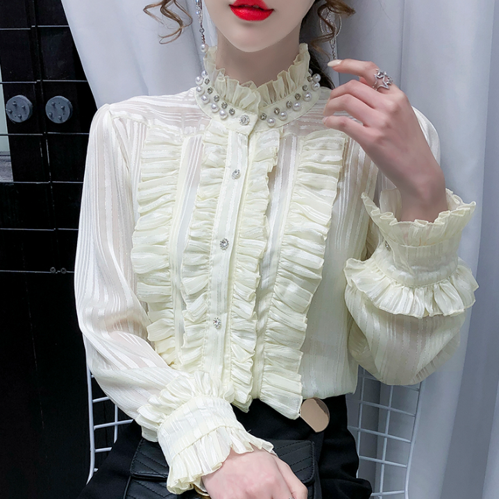 Dam Blusklänning Turtleneck Chiffon med Ruffles-3