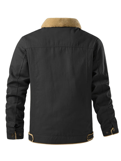 Herrjacka Vinter Vintage-stil Robust Tyg med Fällbar Krage och Panfickor-5