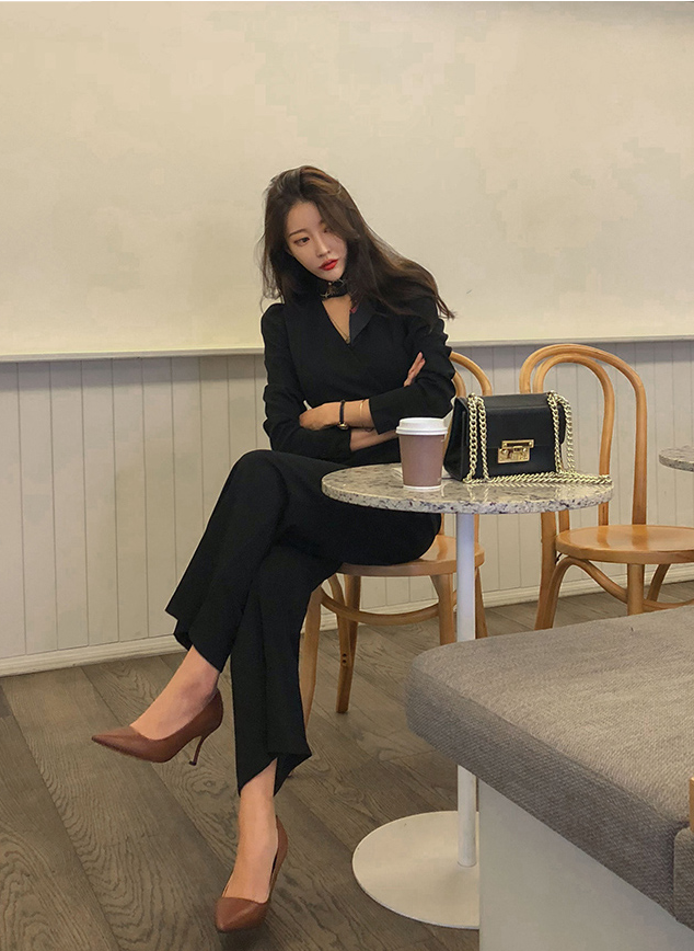 Dam Jumpsuit Långärmad Polyester Dubbel Bröstdesign-5