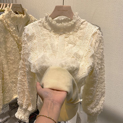 Dam Långärmad Topp Blommorbroderi Polyester-2