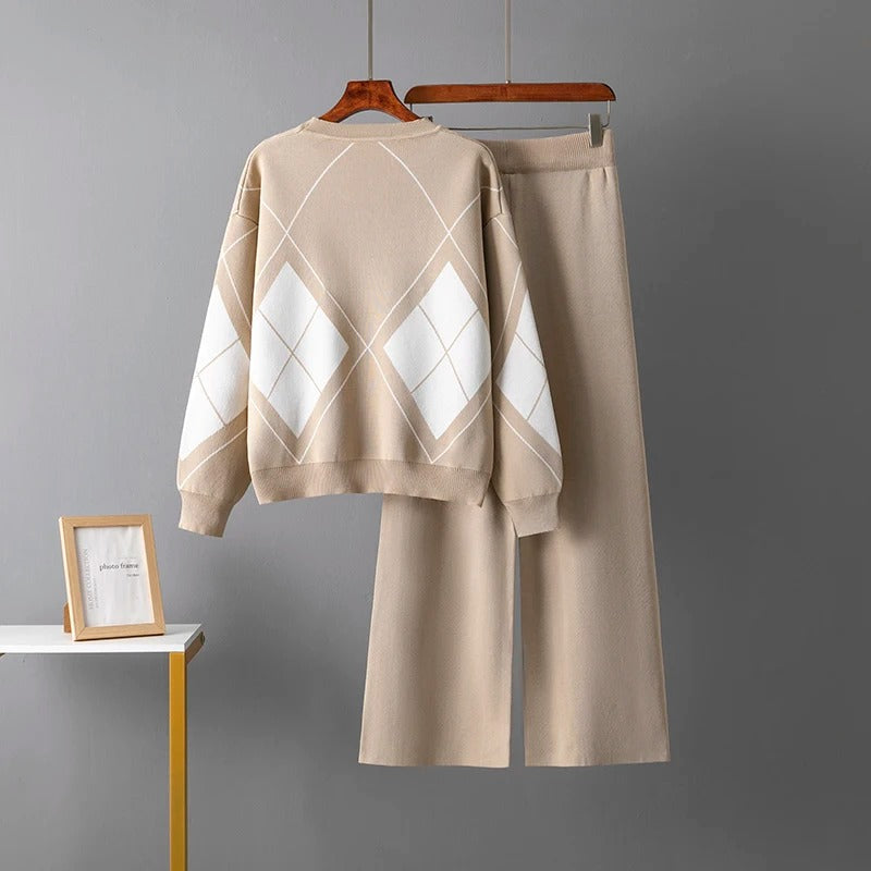 Kvinnors Tvådelad Tröja Geometriska Mönster Ullblandning-3