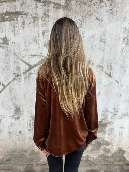 Dam Skjorta Vintage Sammetsdesign Mjuk Sammet-2