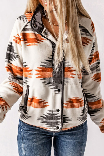 Damjacka Geometrisk Elegant Snäppjacka Mjuk Tygblandning Höst-1