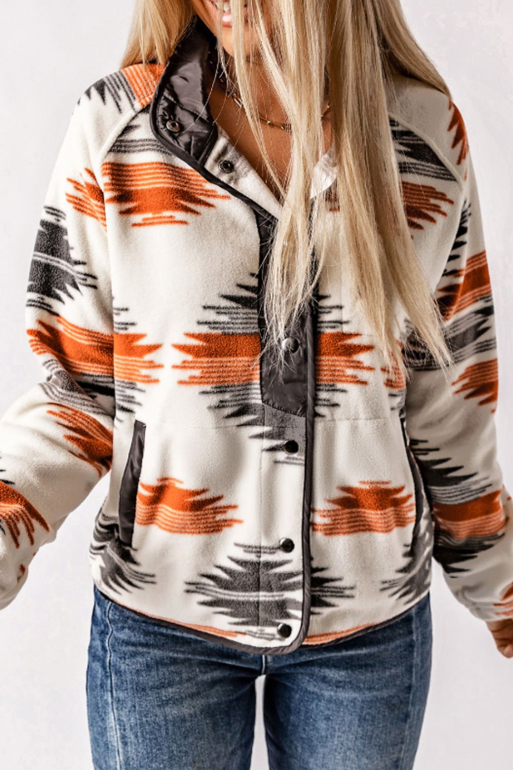 Damen-Strickpullover, geometrisches Muster mit Druckknöpfe aus weicher Qualität-1