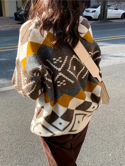 Kvinnors Tröja Rund Halsringning Geometriskt Mönster Mjuk Fiberblandning-3