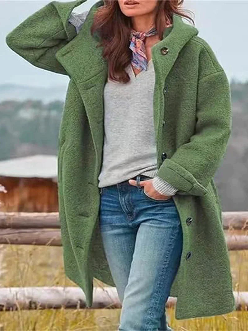 Kvinnors Lång Kappa Omgivande Krage Polyester-1