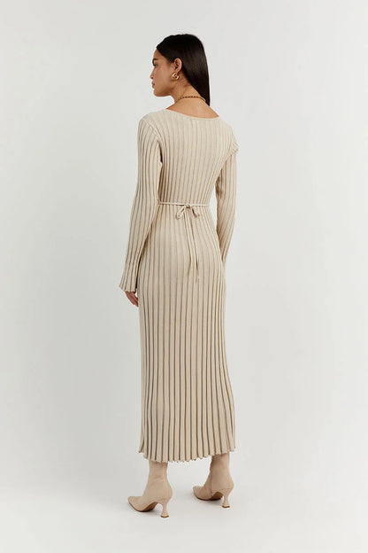 Kvinna Midi Klänning Långa Ärmar Polyester-3