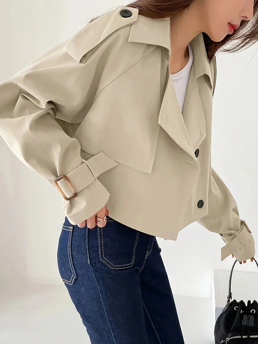 Dam Trenchcoat Elegant Medium Längd Högkvalitativt Tyg-3