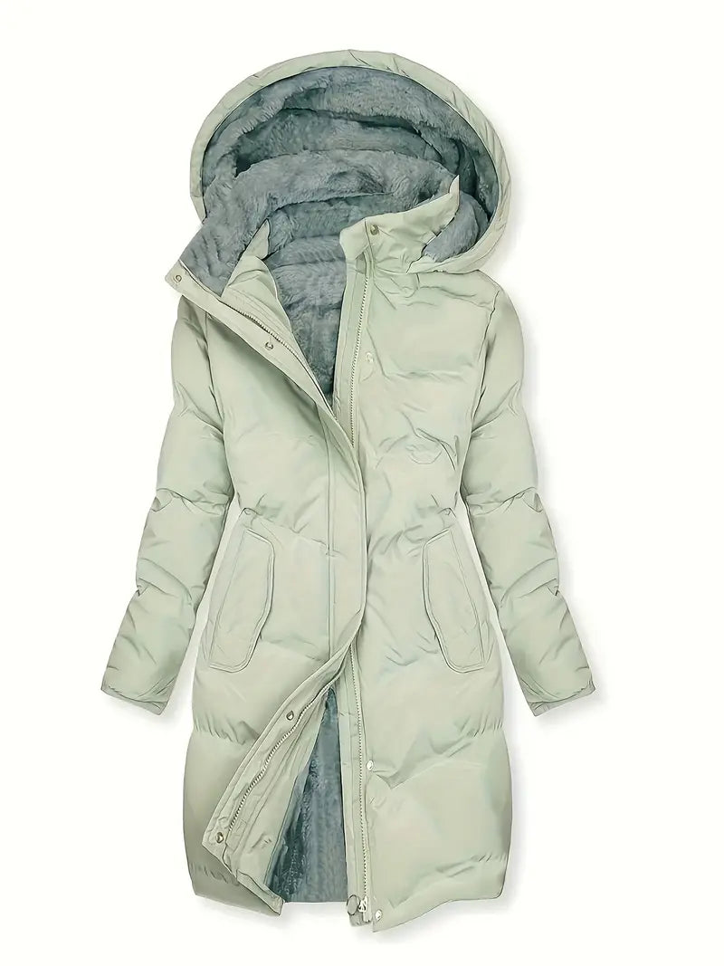 Dam Kappa Lång Med Huva och Dragkedja i Värmande Material-1