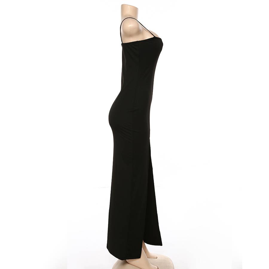 Maxiklänning Dam Hög Slits Smala Remmar Polyester-Spandex-3