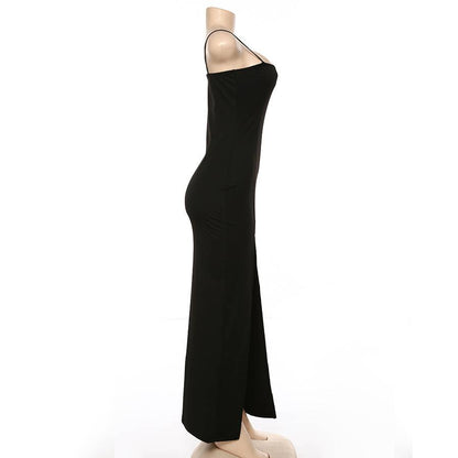 Maxiklänning Dam Hög Slits Smala Remmar Polyester-Spandex-3